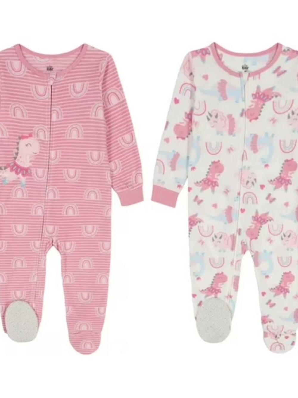Kids Headquarters Baby Girls Size 6 Months Pink Dinosaur Footed Pajamas Pack 2
